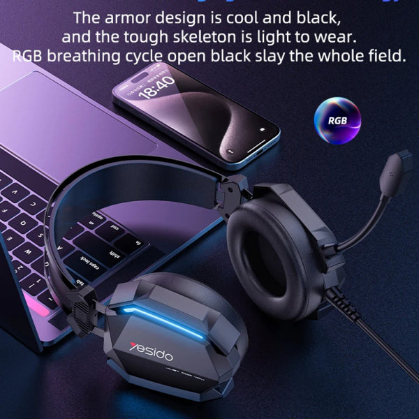 Yesido Gaming 3.5mm Headset EK03, RGB, 2m, Black