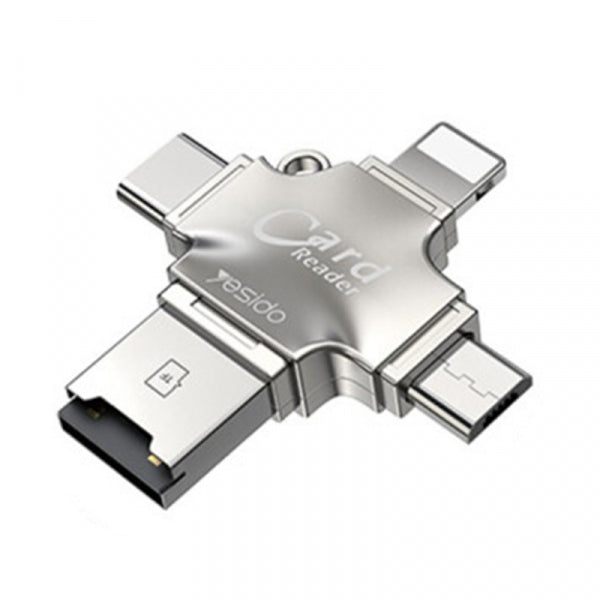 Yesido USB / USB-C / Lightning / microUSB Card Reader GS13, microSD, Silver