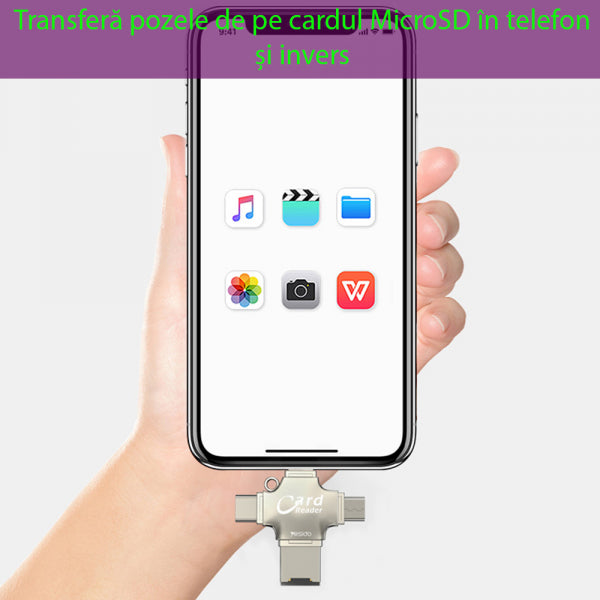 Yesido USB / USB-C / Lightning / microUSB Card Reader GS13, microSD, Silver