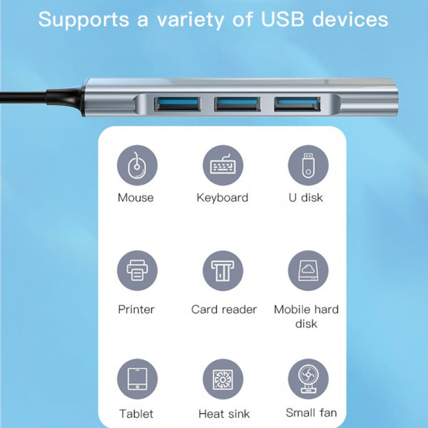 Yesido USB Hub HB18, 4in1, Grey