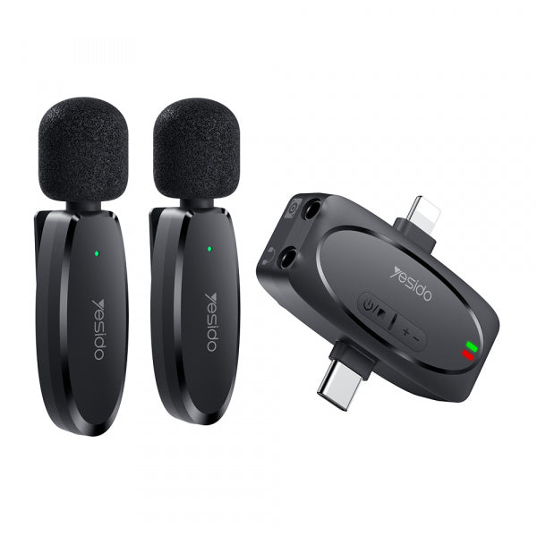 Yesido Wireless Microphone KR15, USB-C / Lightning, 2-Pack, Black
