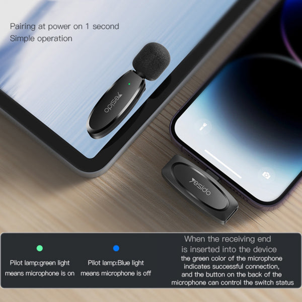 Yesido Wireless Microphone KR15, USB-C / Lightning, 2-Pack, Black