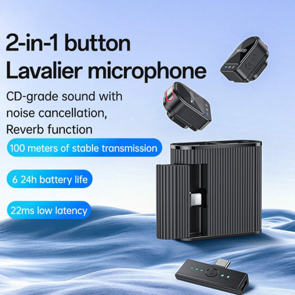 Yesido Wireless Microphone KR19, USB-C / Lightning, 2-Pack, Black