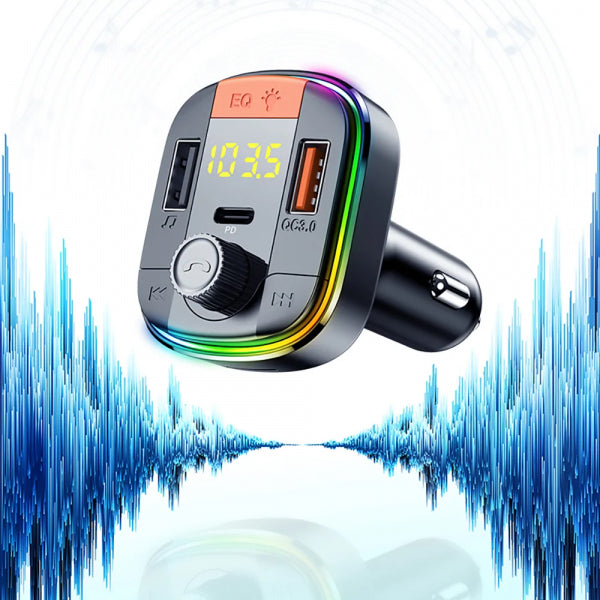 Yesido Bluetooth FM Transmitter and Car Charger Y45, 2 x USB-A - 1 x USB-C - 1 x microSD, Black