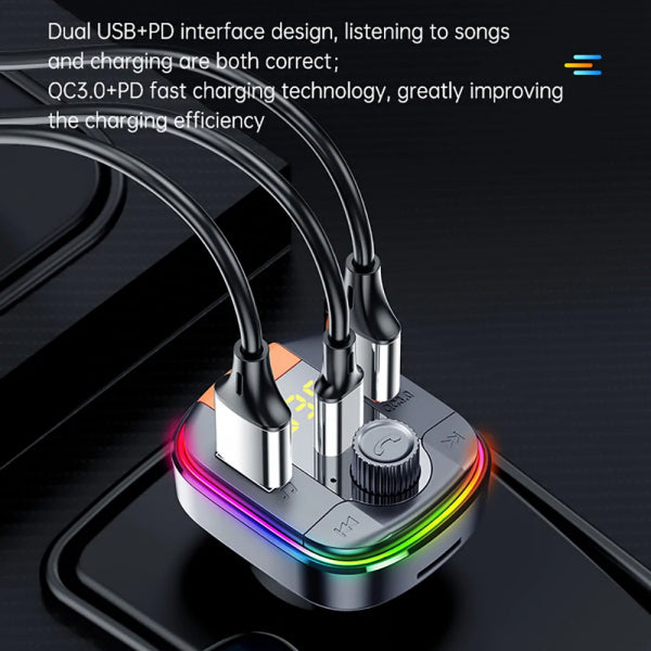 Yesido Bluetooth FM Transmitter and Car Charger Y45, 2 x USB-A - 1 x USB-C - 1 x microSD, Black