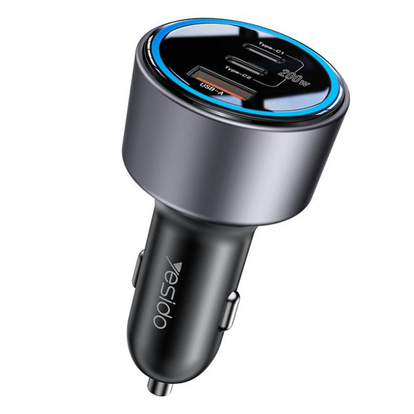 Yesido Car Charger Y59, 200W, 5A, 1 x USB-A - 2 x USB-C, Black