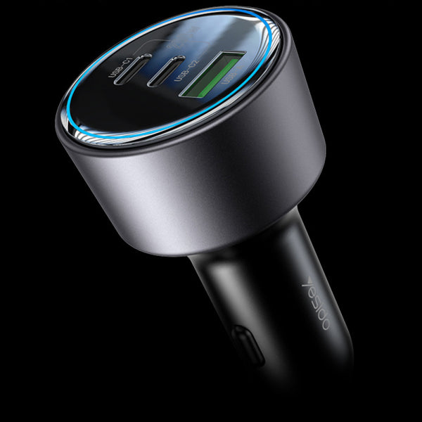 Yesido Car Charger Y59, 200W, 5A, 1 x USB-A - 2 x USB-C, Black