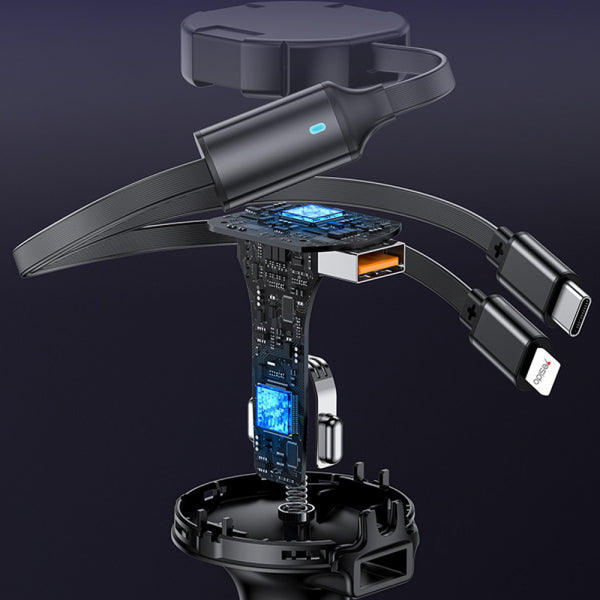 Yesido Car Charger Y61, 53W, 3A, 1 x USB-A, with USB-C / Lightning Cable, Black