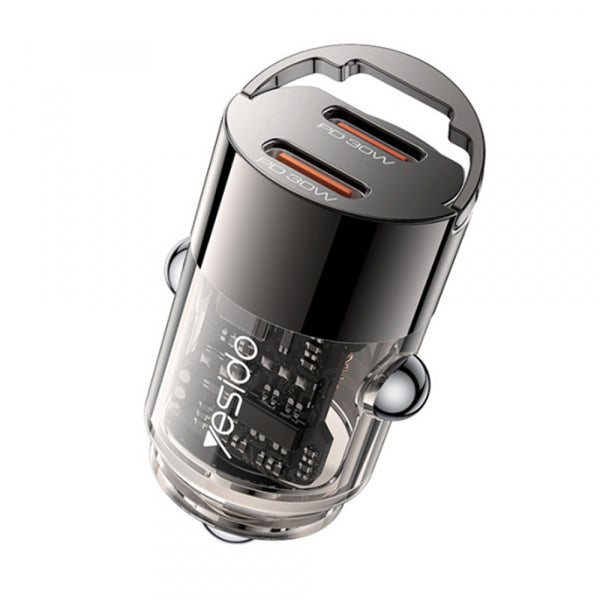 Yesido Car Charger Y69, 30W, 3A, 2 x USB-C, Black