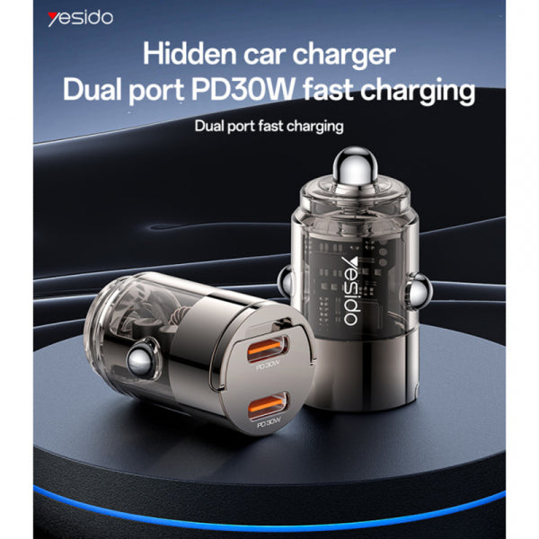 Yesido Car Charger Y69, 30W, 3A, 2 x USB-C, Black