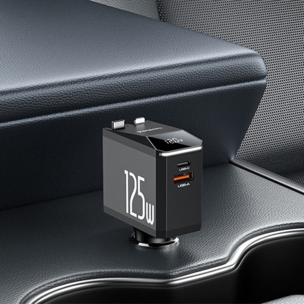Yesido Car Charger Y71 Display, 125W, 3A, 1 x USB-A - 1 x USB-C, with USB-C / Lightning Cable, Black