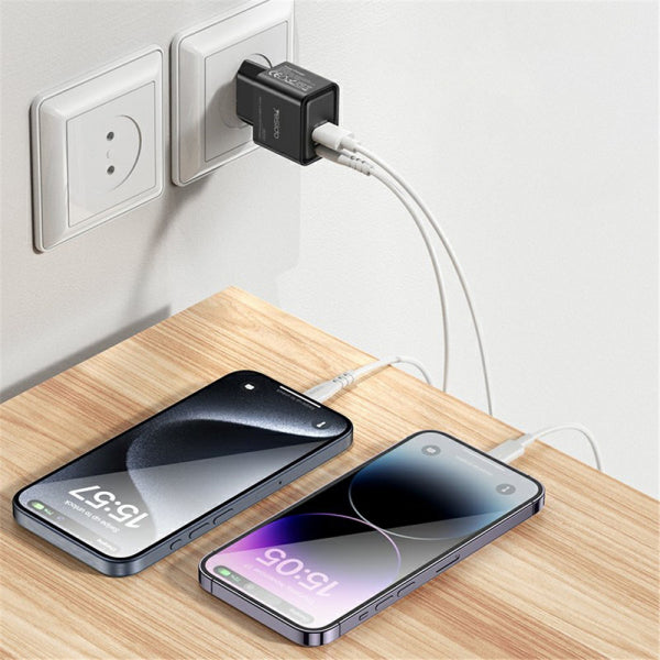 Yesido Wall Charger YC64, 30W, 3A, 1 x USB-A - 1 x USB-C, Black
